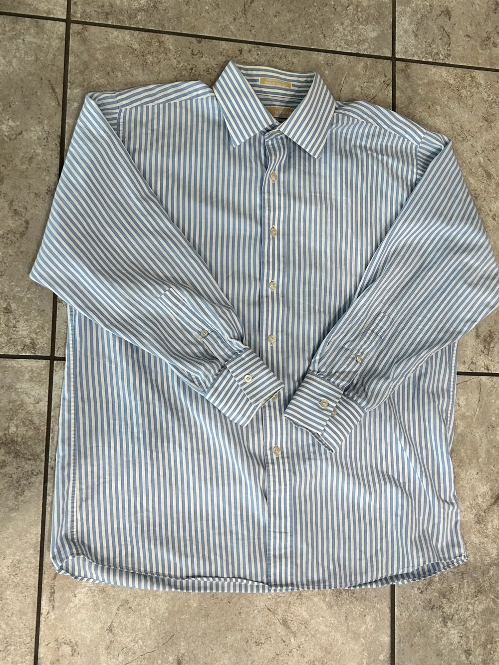 MICHAEL Michael Kors Light Blue and White Striped Dress Shirt
